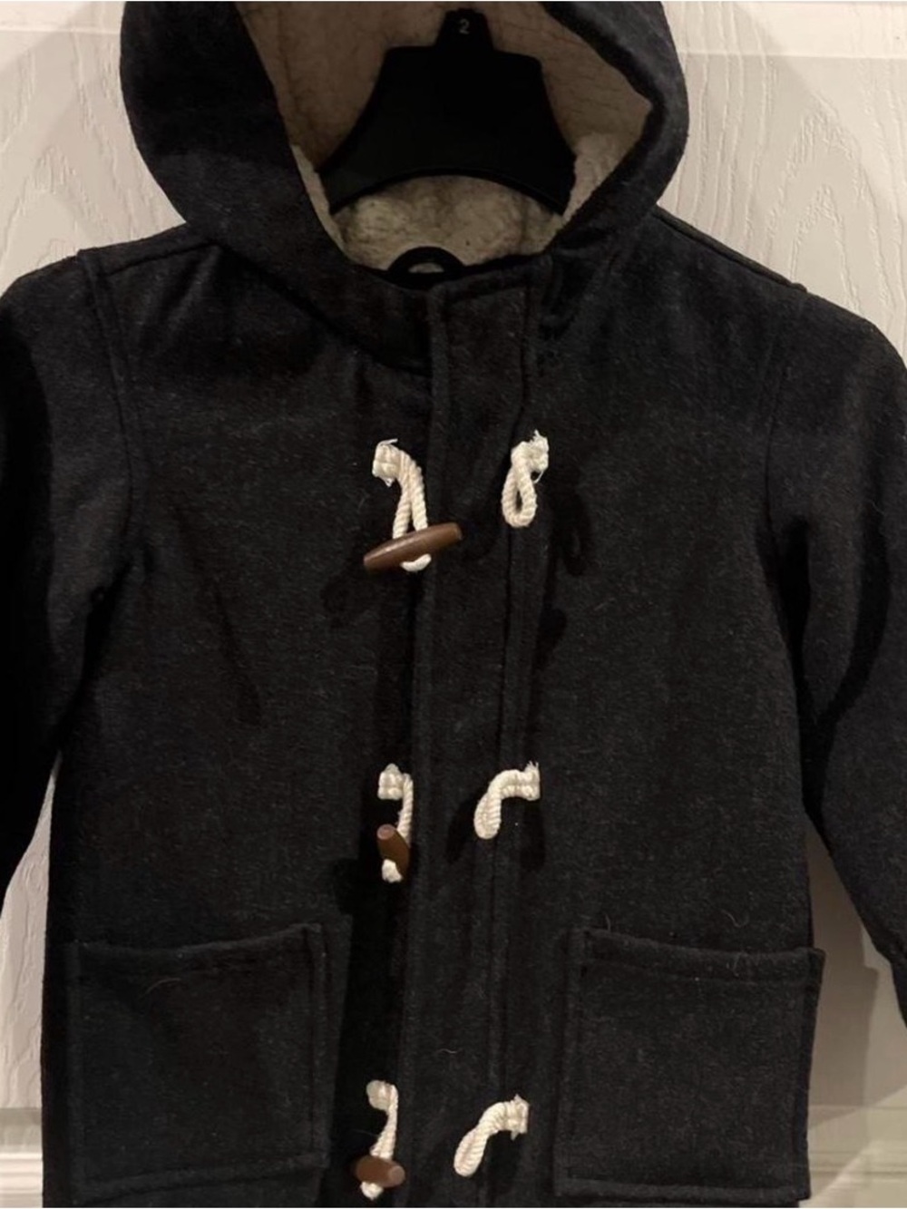 Old Navy Charcoal Black Hooded Pea Coat with Toggle Closures